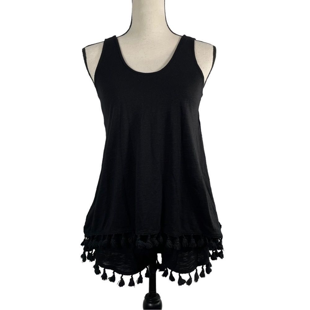 Michael Stars Sleeveless Pom Pom Hem Split Back Romper Black